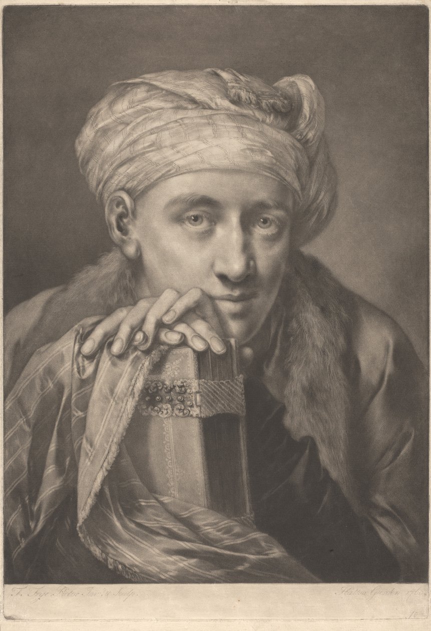 Porträt eines Mannes mit Turban, auf ein Buch gelehnt tekijältä Thomas Frye