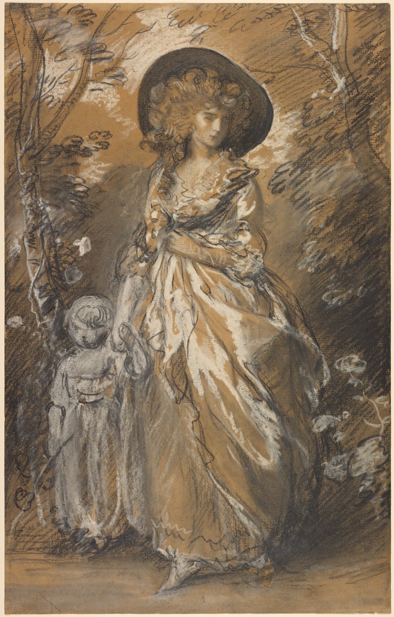 Nainen, joka kävelee puutarhassa lapsen kanssa tekijältä Thomas Gainsborough