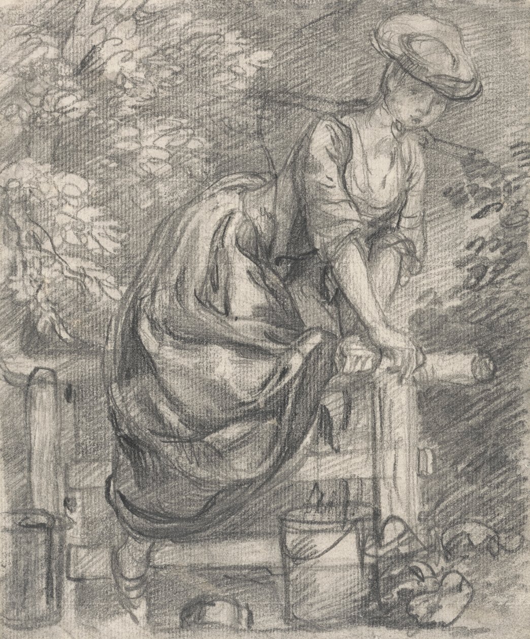 Maitoneito kiipeämässä paalulla tekijältä Thomas Gainsborough
