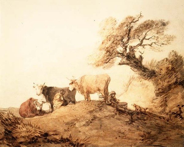 Nauta droverien ja koiran kanssa puun alla (akvarelli) tekijältä Thomas Gainsborough