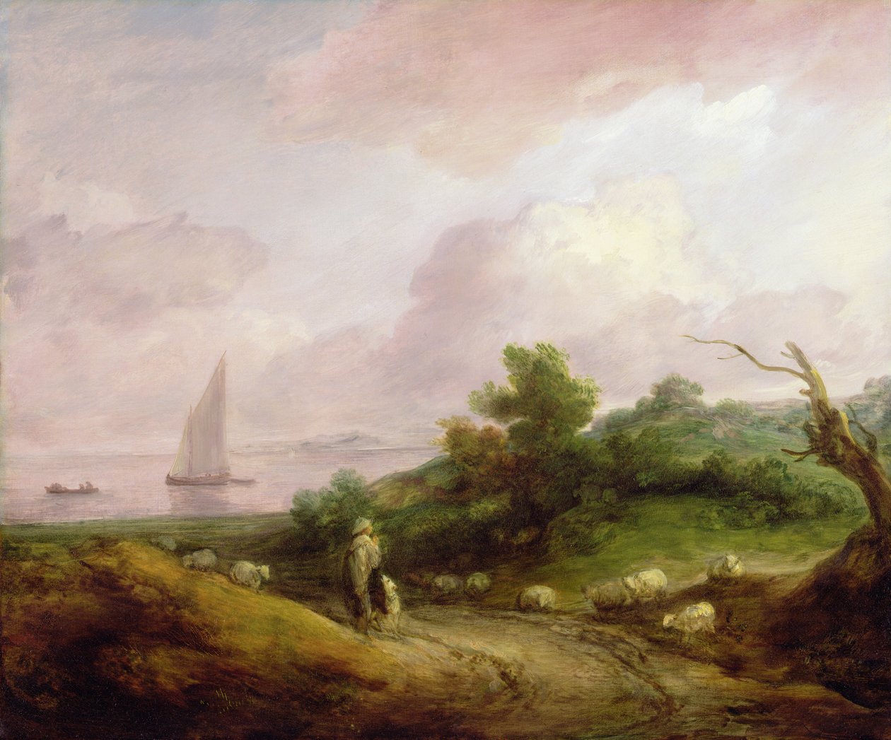 Rannikkomaisema paimenen ja hänen laumaansa kanssa, n. 1783-1784 (öljy kankaalle) tekijältä Thomas Gainsborough