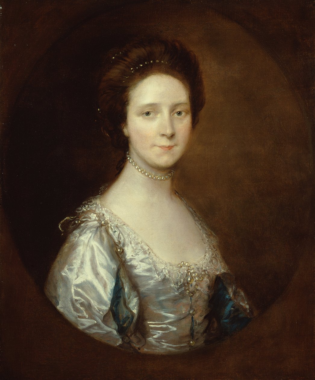 Elizabeth Parry, jolla on valkoinen mekko ja siniset leikatut hihat (öljy kankaalle) tekijältä Thomas Gainsborough
