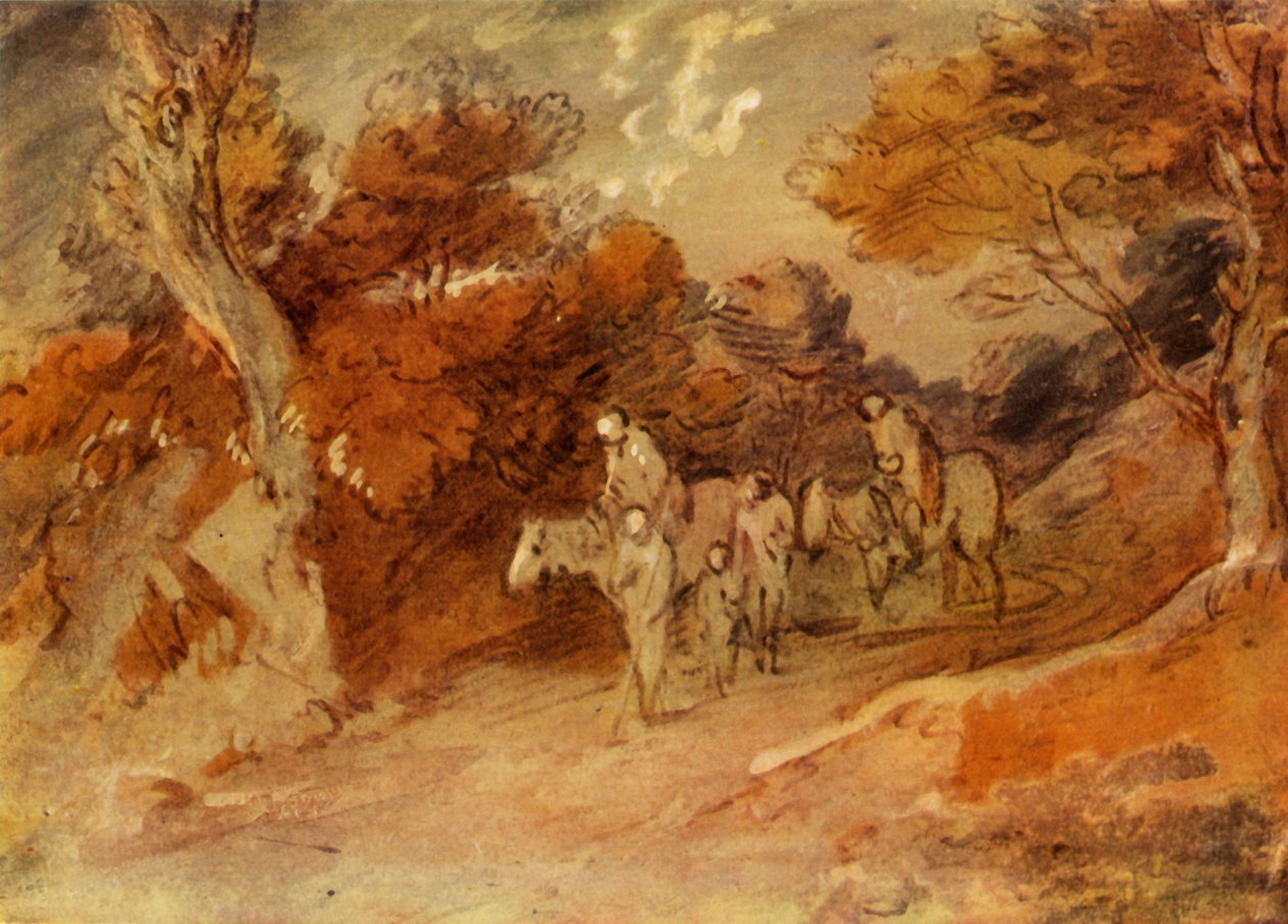 Figuurit ja hevoset maalaiskadulla, 1700-luvun puoliväli, loppu, 1934. tekijältä Thomas Gainsborough