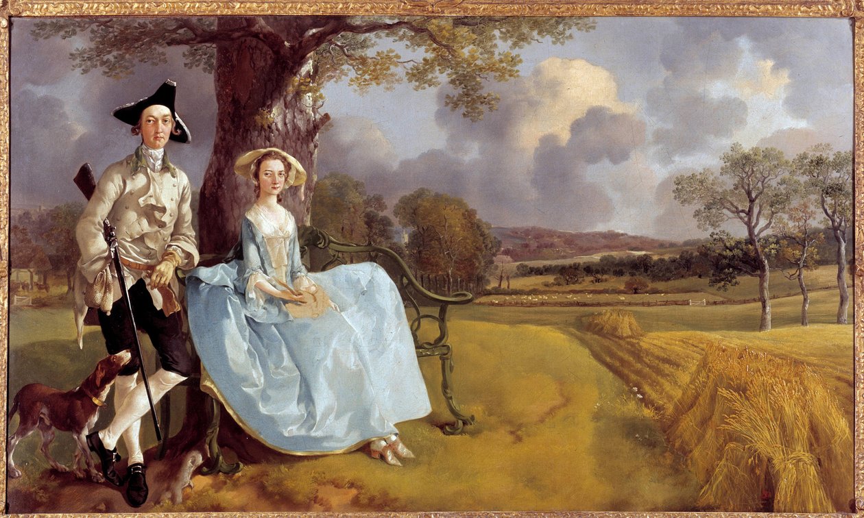 Täyspitkä muotokuva Robert Andrewsista ja hänen vaimostaan tekijältä Thomas Gainsborough