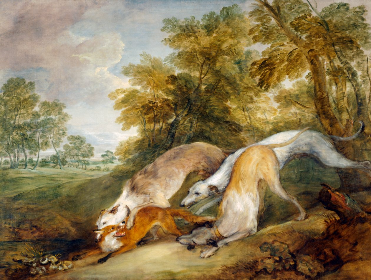Galgos perseguindo uma raposa (óleo sobre tela)finlandês tekijältä Thomas Gainsborough