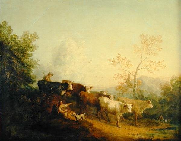 Paimenet ajamassa karjaa kohti postia (öljy kankaalle) tekijältä Thomas Gainsborough
