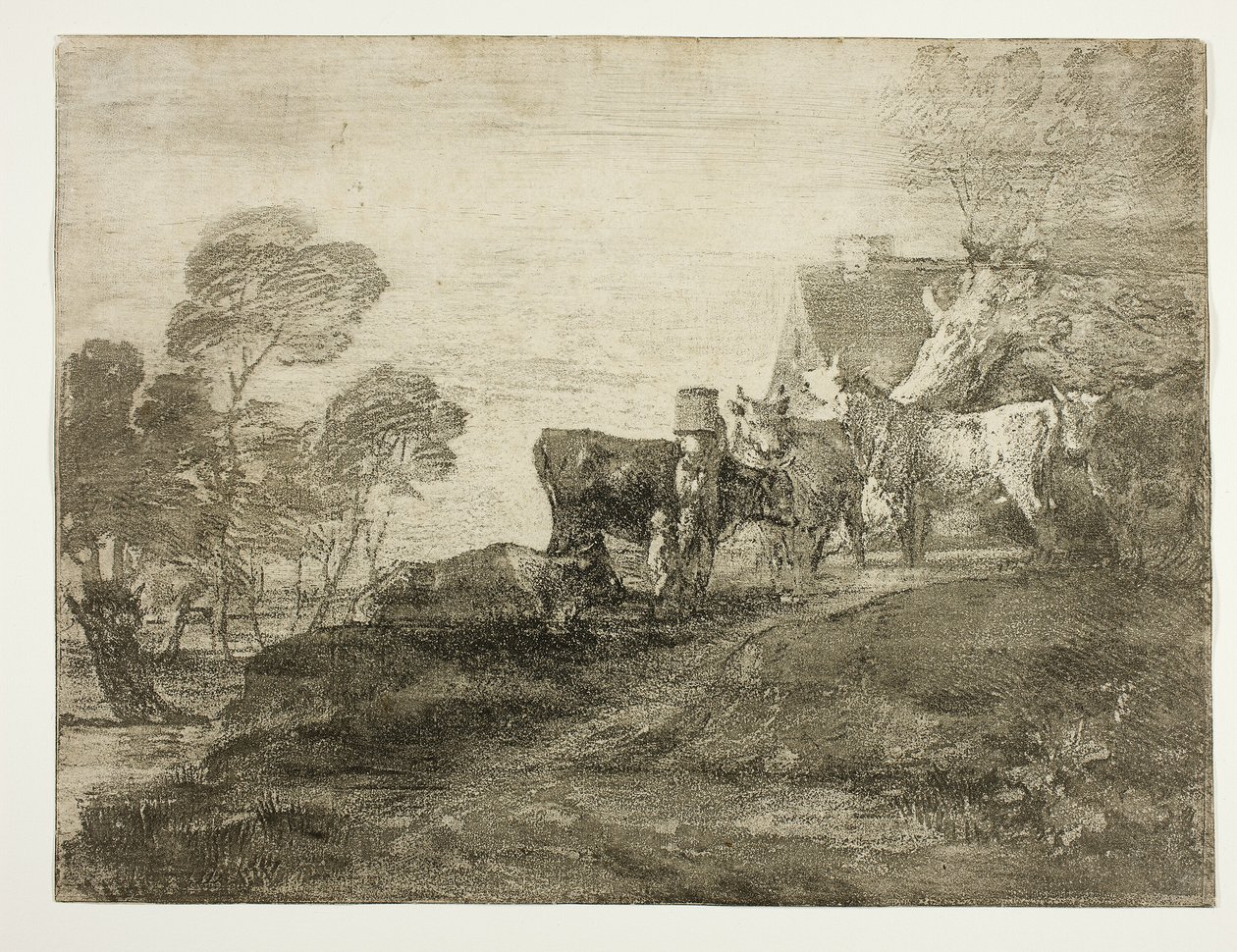 Maisema karjan kanssa mökin luona tekijältä Thomas Gainsborough