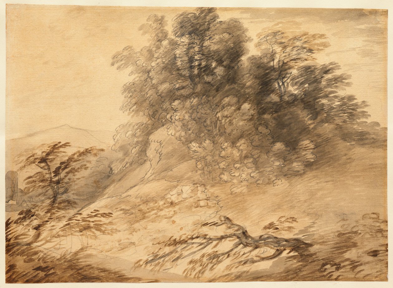 Landschaft mit einer Baumgruppe auf einem Hügel tekijältä Thomas Gainsborough