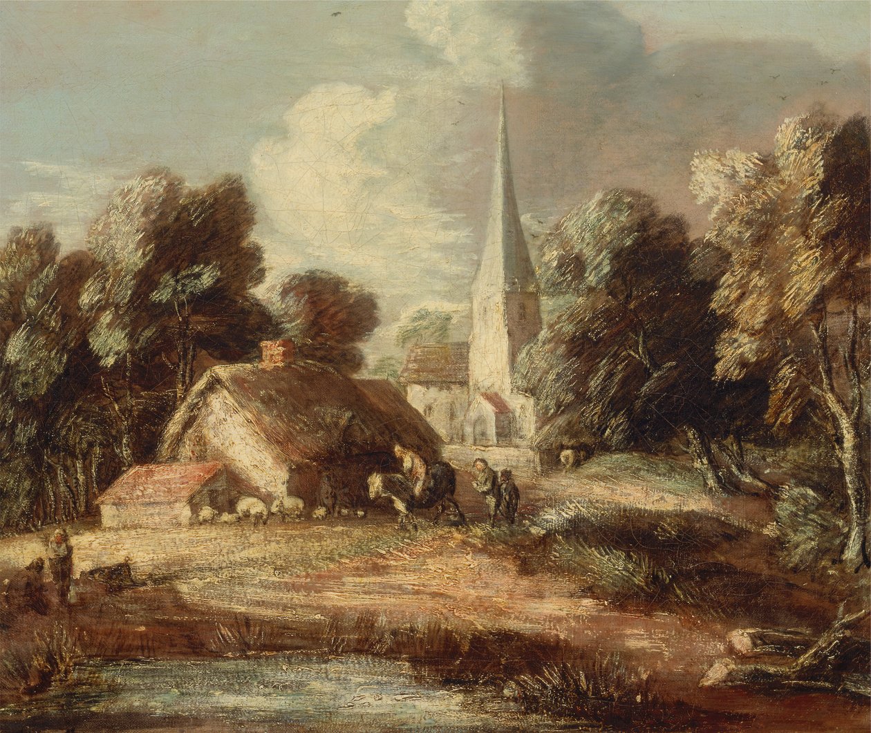 Maisema mökillä ja kirkolla, vuosina 1771-1772. tekijältä Thomas Gainsborough
