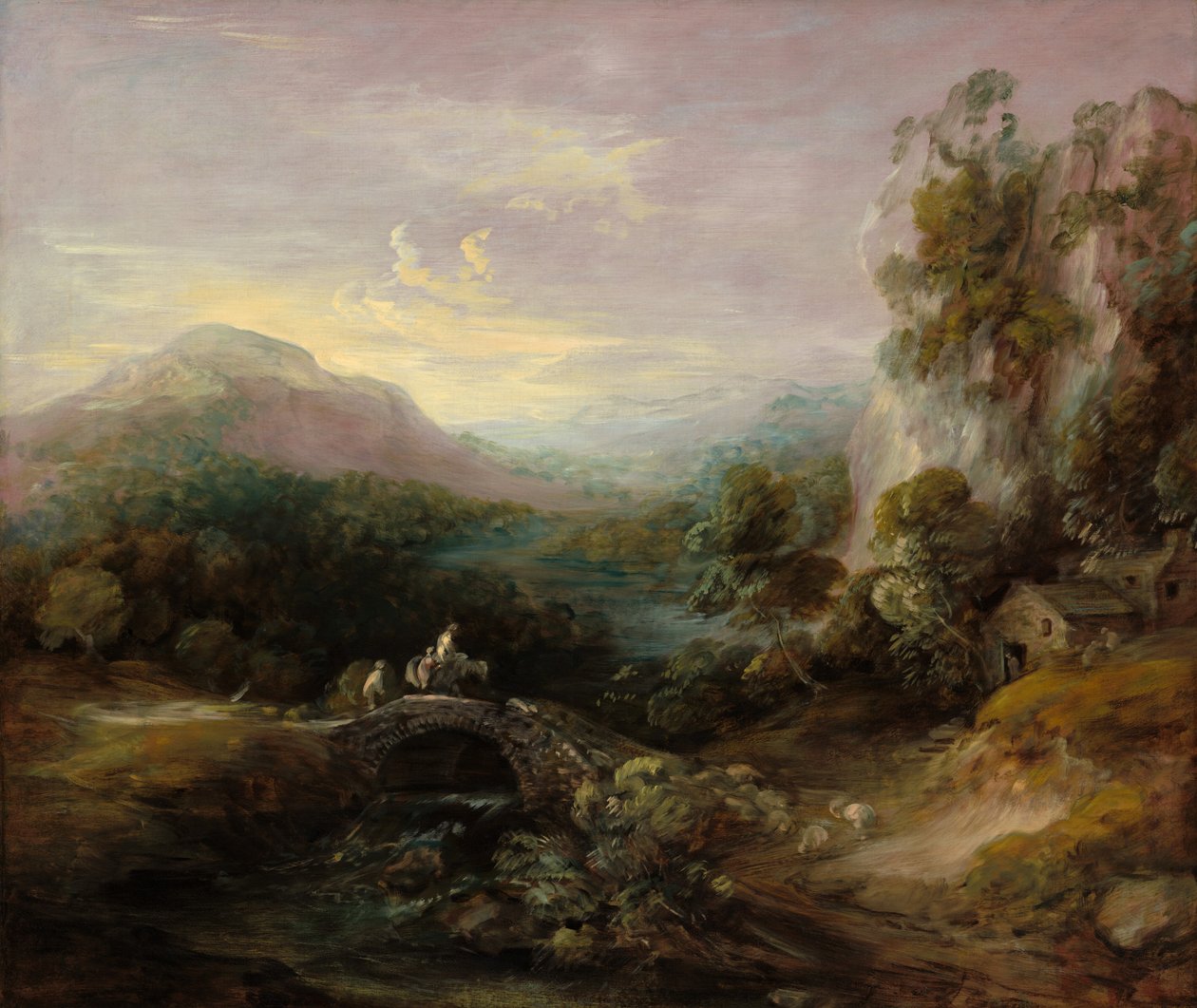 Vuoristomaisema sillan kanssa tekijältä Thomas Gainsborough