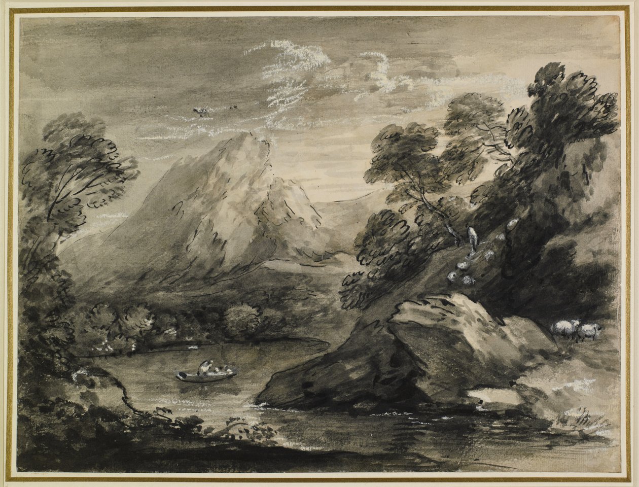 Vuoristoinen maisema veneellä järvellä, 1777-80 tekijältä Thomas Gainsborough