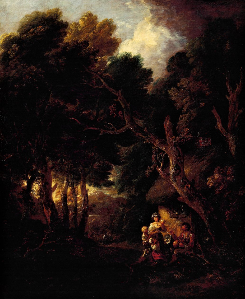 Thomas Gainsborough (1727-1788) piippua polttava maanviljelijä mökin oven ulkopuolella tekijältä Thomas Gainsborough