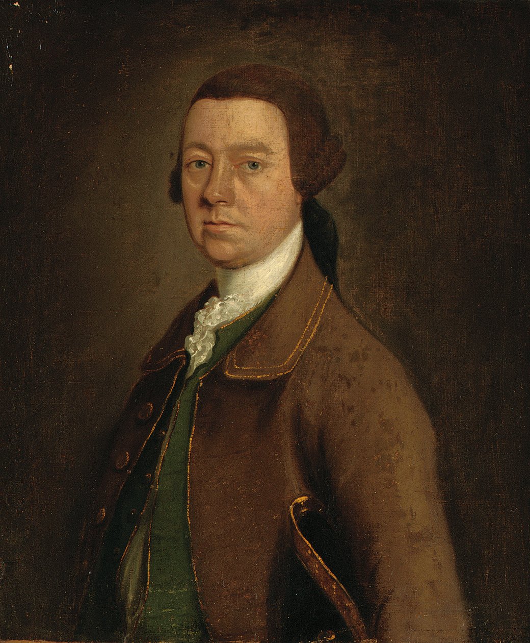Sir Francis Skipwithin muotokuva, puolipitkä, ruskeassa takissa ja vihreässä liivissä, hattu vasemman käsivarren alla tekijältä Thomas Gainsborough