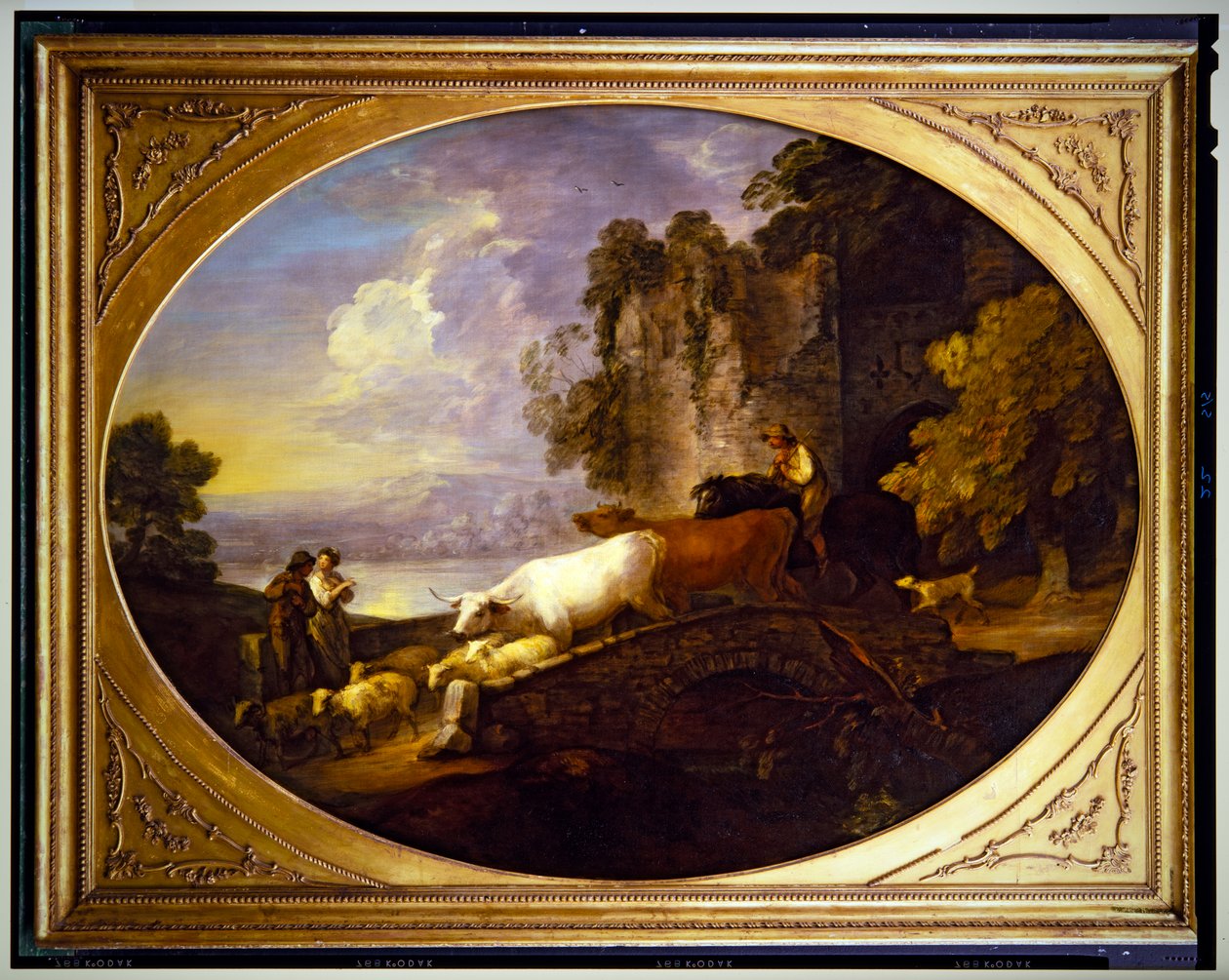 Jokimaisema maalaismaiseman kanssa Rustic Lovers tekijältä Thomas Gainsborough