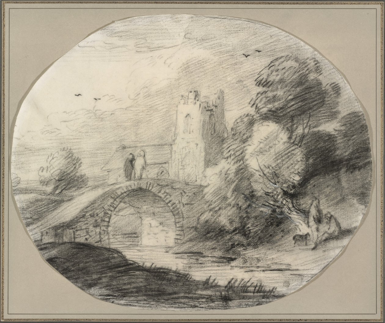 Jokimaisema sillan ja kirkon kanssa tekijältä Thomas Gainsborough