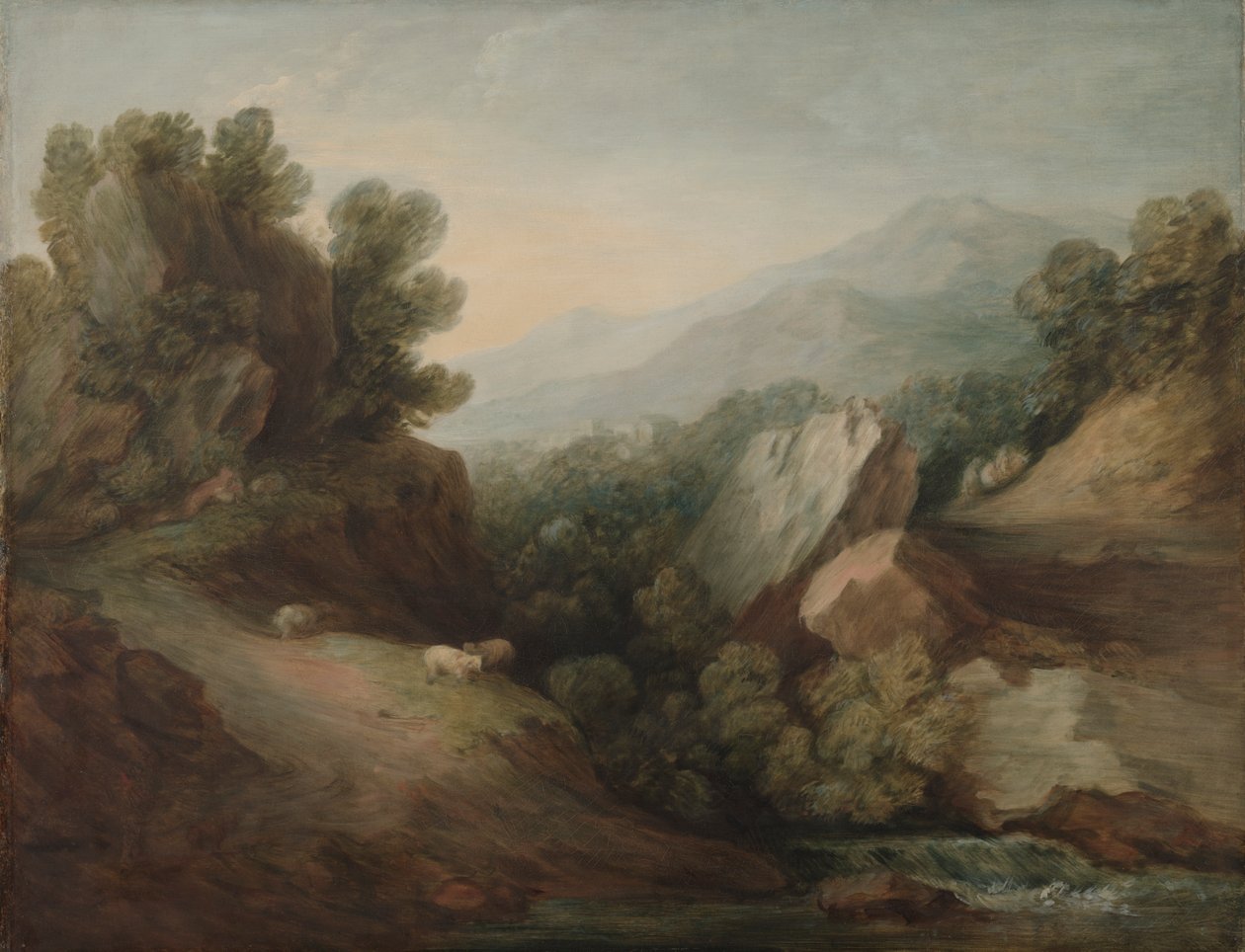 Kallioinen, metsäinen maisema Dellin ja padon kanssa tekijältä Thomas Gainsborough
