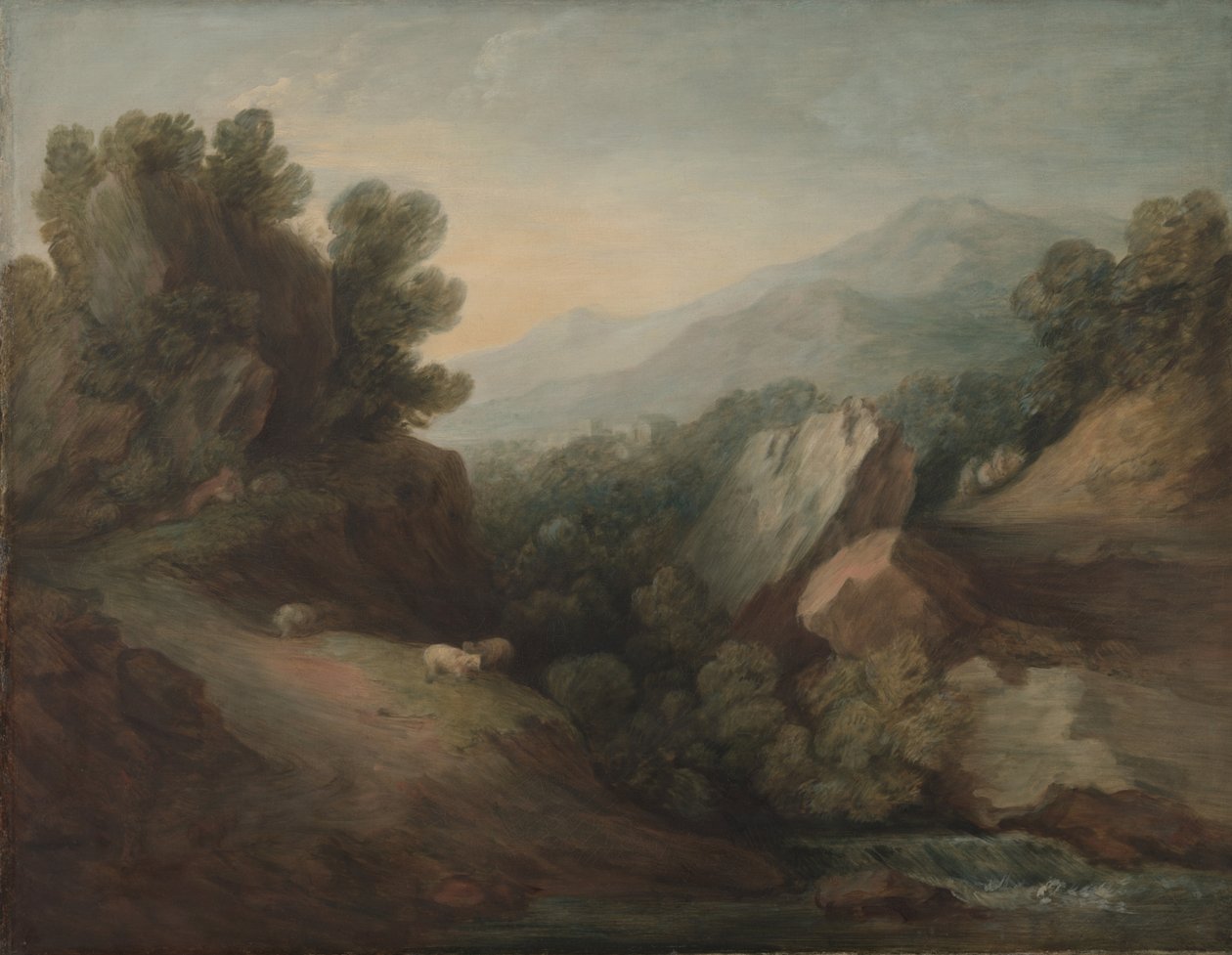 Kivinen, metsäinen maisema Dellin ja padon kanssa, n. 1782-83 tekijältä Thomas Gainsborough