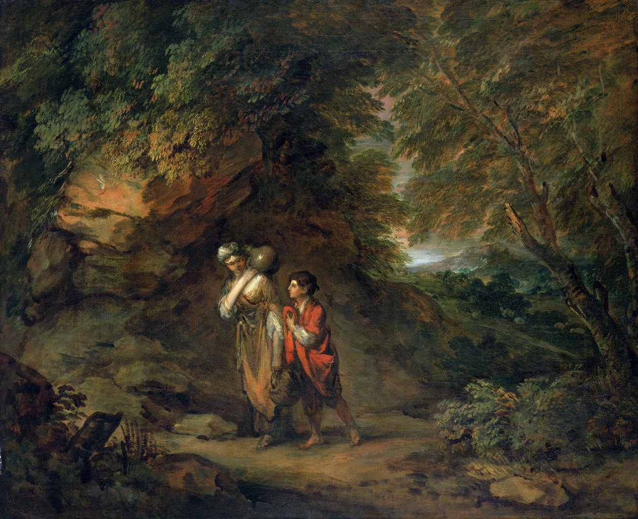 Kalliomaisema ja Hagar ja Ismael (öljy kankaalle) tekijältä Thomas Gainsborough