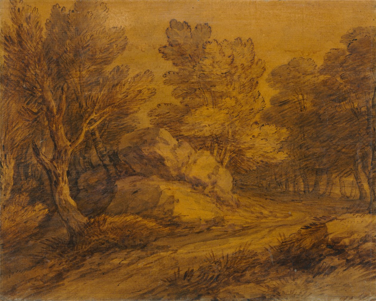 Escena amb una carretera serpentejant per un Woodfinnish tekijältä Thomas Gainsborough