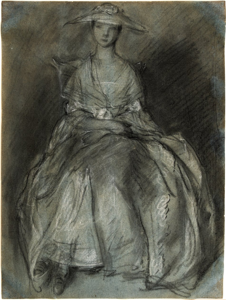 Tutkielma istuvasta naisesta (etupuoli); tutkielma penkillä istuvasta pienestä tytöstä (kääntöpuoli) tekijältä Thomas Gainsborough