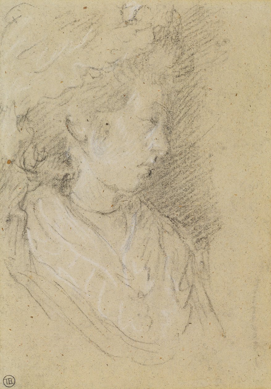 Tutkimus naisesta Mob-lakissa (mustavalkoinen liitu kudottupaperilla) tekijältä Thomas Gainsborough