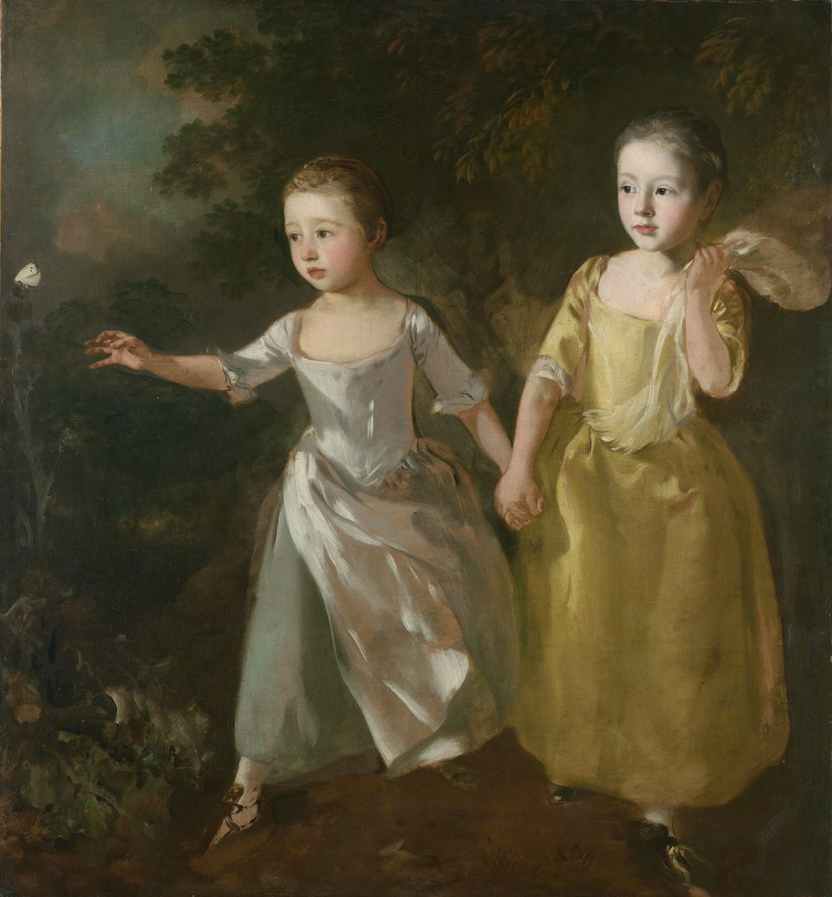 Taidemaalarin tyttäret jahtaamassa perhosta, n. 1756 (öljy kankaalle) tekijältä Thomas Gainsborough