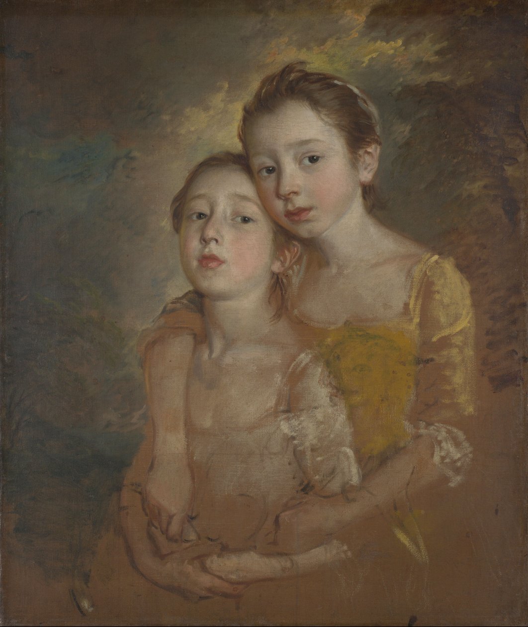 Taidemaalarin tyttäret kissan kanssa, n. 1760-1 (öljy kankaalle) tekijältä Thomas Gainsborough