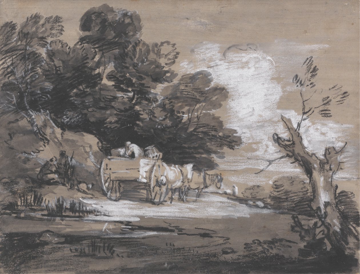 Metsäinen maisema maakärryillä ja hahmoilla tekijältä Thomas Gainsborough