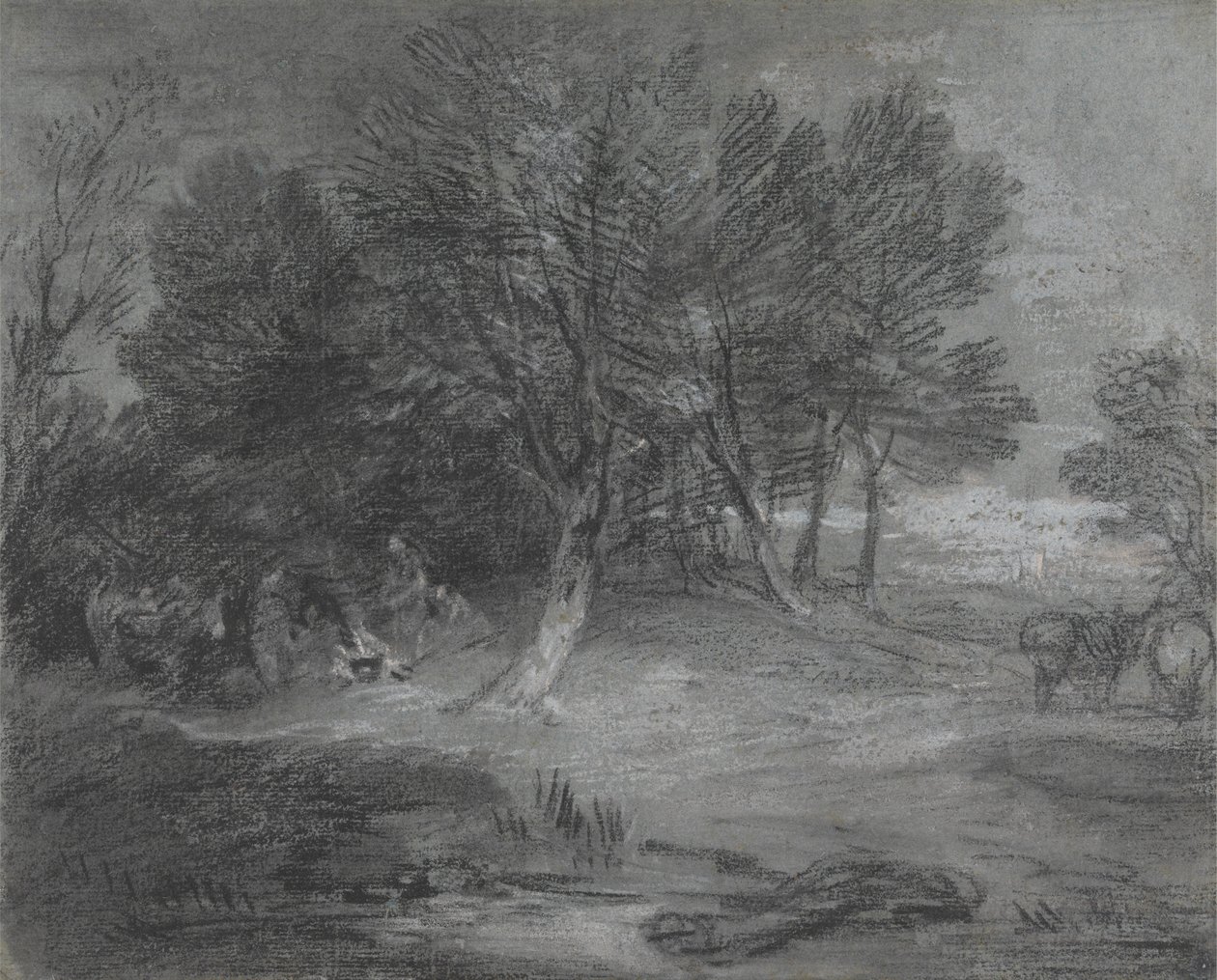Metsäinen maisema mustalaisleirin kanssa tekijältä Thomas Gainsborough