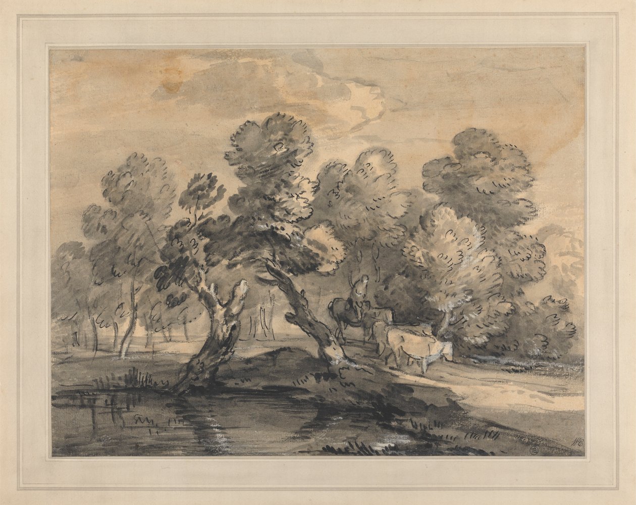 Metsäinen maisema paimenen ja lehmien kanssa tekijältä Thomas Gainsborough