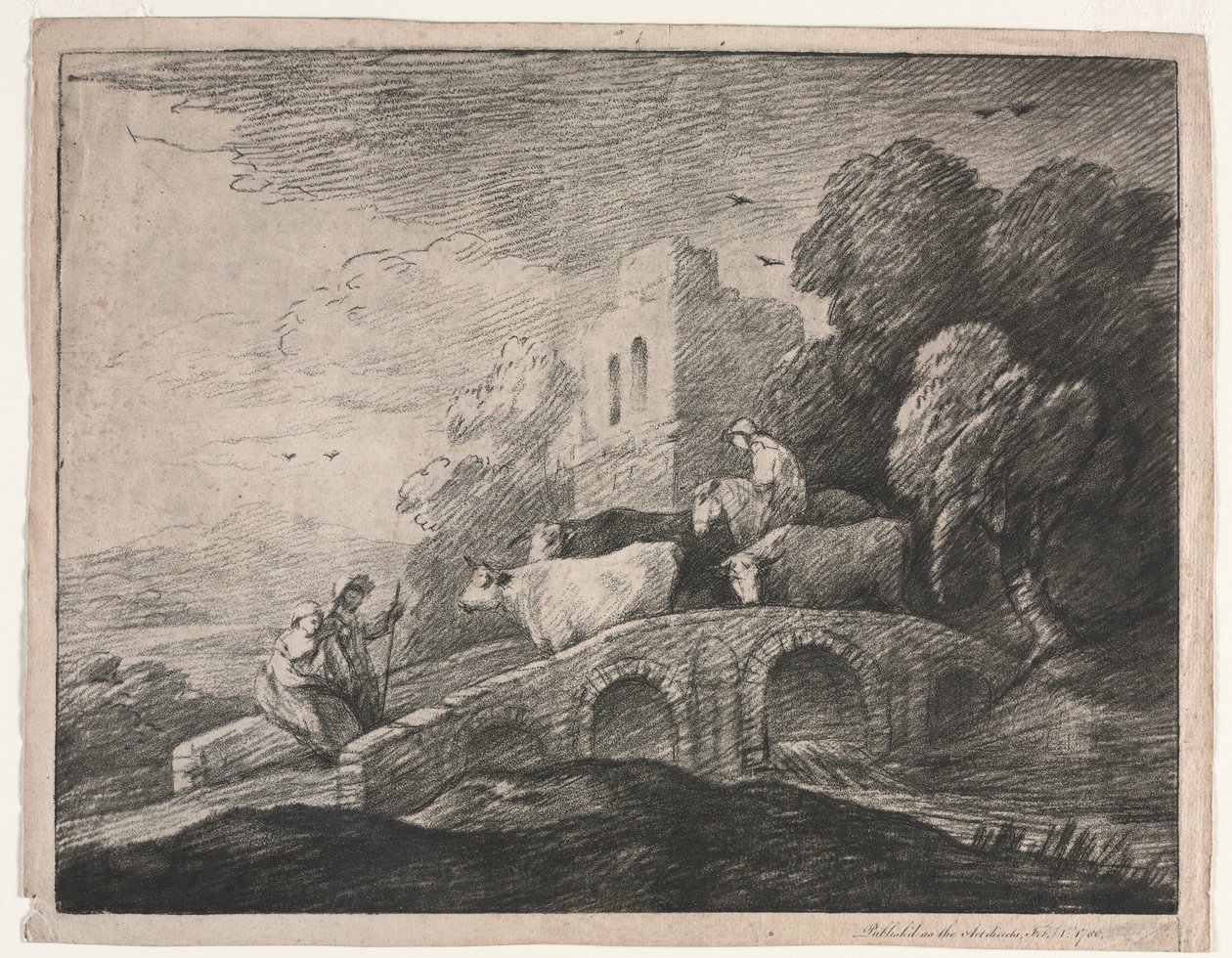 Metsäinen maisema, jossa paimenet ajavat karjaa, 1779-1780. tekijältä Thomas Gainsborough