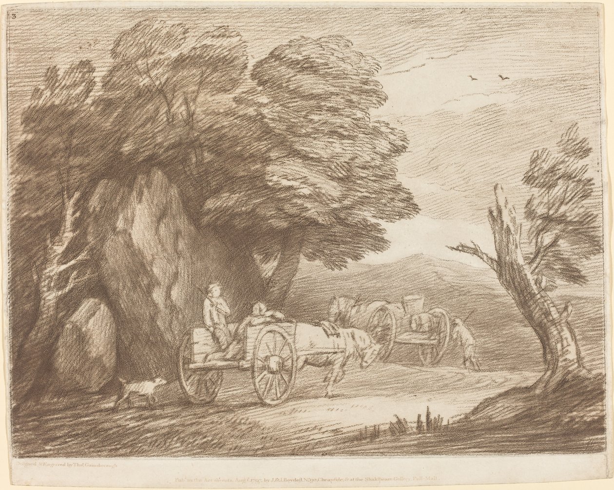 Metsäinen maisema, jossa on kaksi maakärryä ja hahmoja tekijältä Thomas Gainsborough
