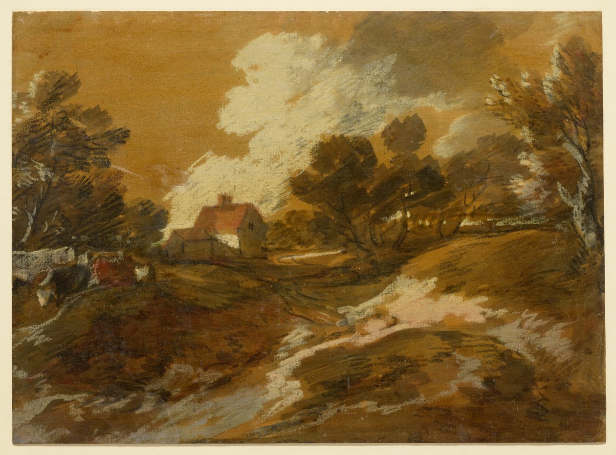 Waldlandschaft mit Hütte und Kühen tekijältä Thomas Gainsborough