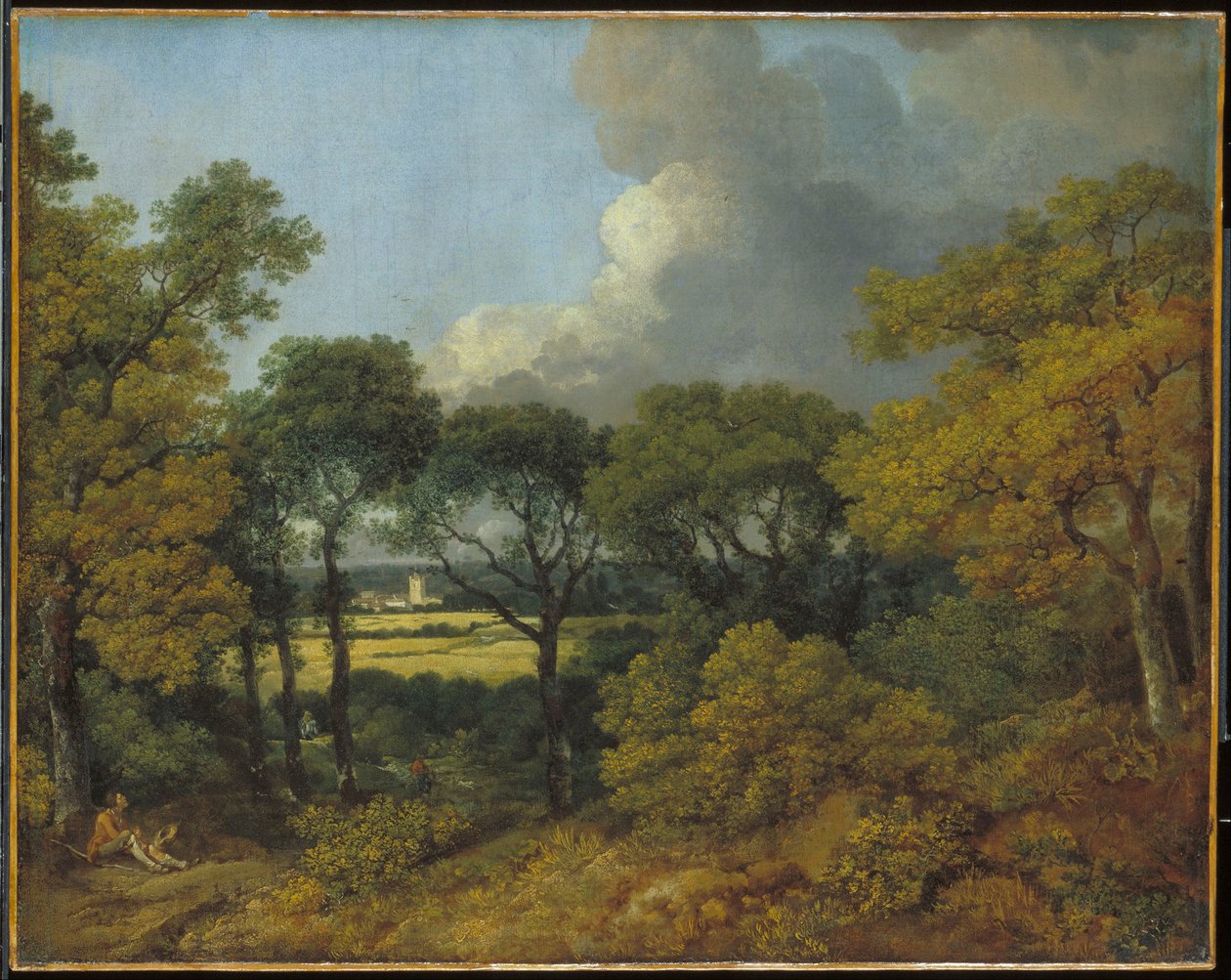 Metsäinen maisema, jossa lepäävä talonpoika tekijältä Thomas Gainsborough
