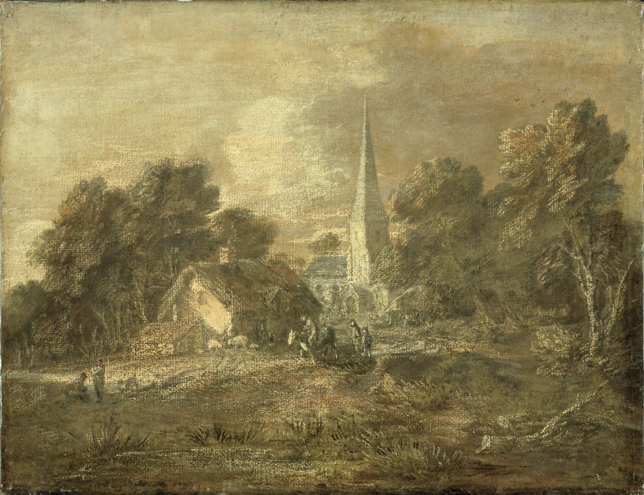 Metsäinen kylämaisema, alkuvuosi 1770-72 tekijältä Thomas Gainsborough