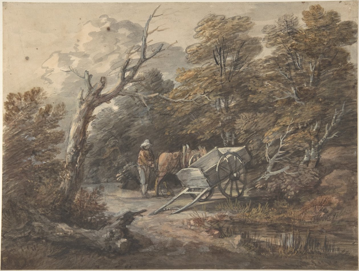 Metsämaisema, jossa on talonpoika, hevonen ja kärryt tekijältä Thomas Gainsborough
