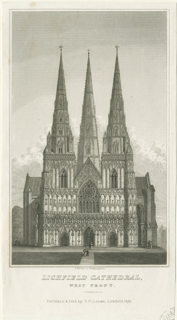 Lichfield Cathedral - West Front: kaiverrus, nd [c 1833] (tulostus) tekijältä Thomas George Lomax