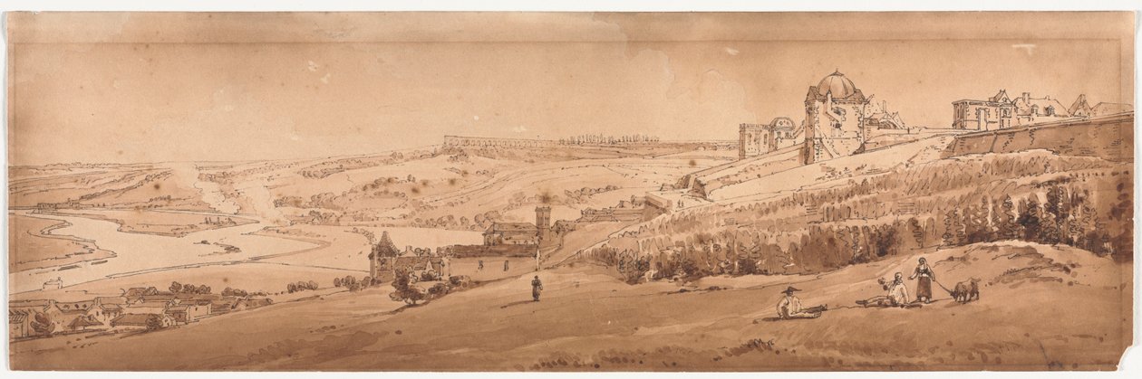 Valikoima kahdestakymmenestä kauneimmasta näkymästä Pariisissa, 1802. tekijältä Thomas Girtin
