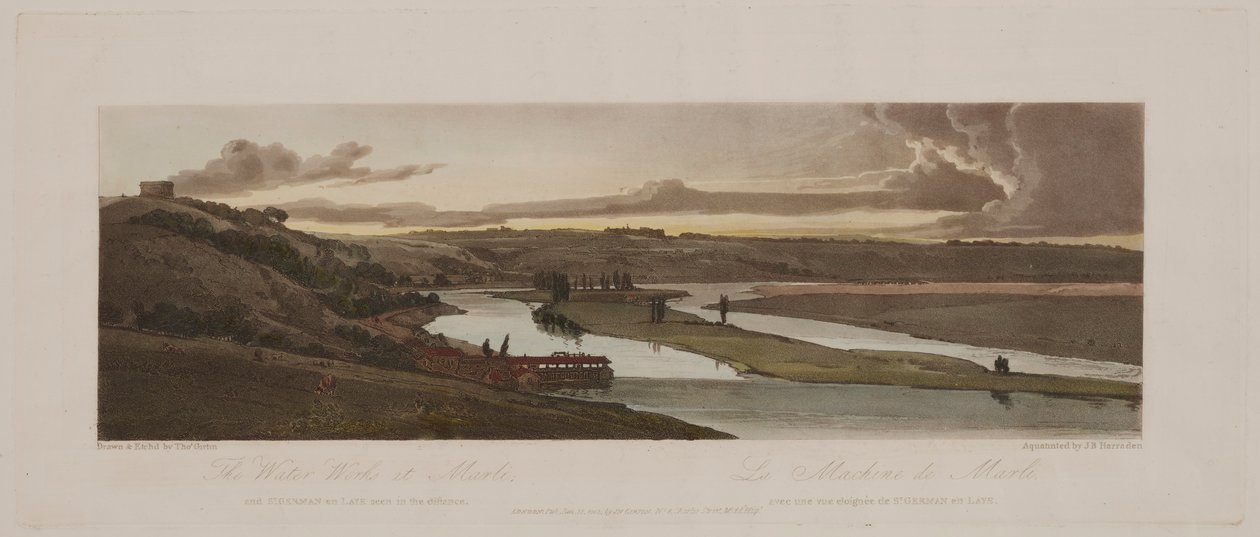 Valikoima 20 Pariisin kauneimmasta näkymistä: Marli..., 1803 vesilaitokset. tekijältä Thomas Girtin