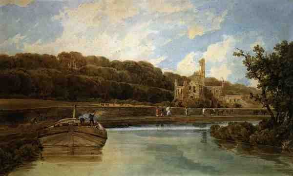Kirkstall Abbey, Yorkshire (akvarelli paperille) tekijältä Thomas Girtin