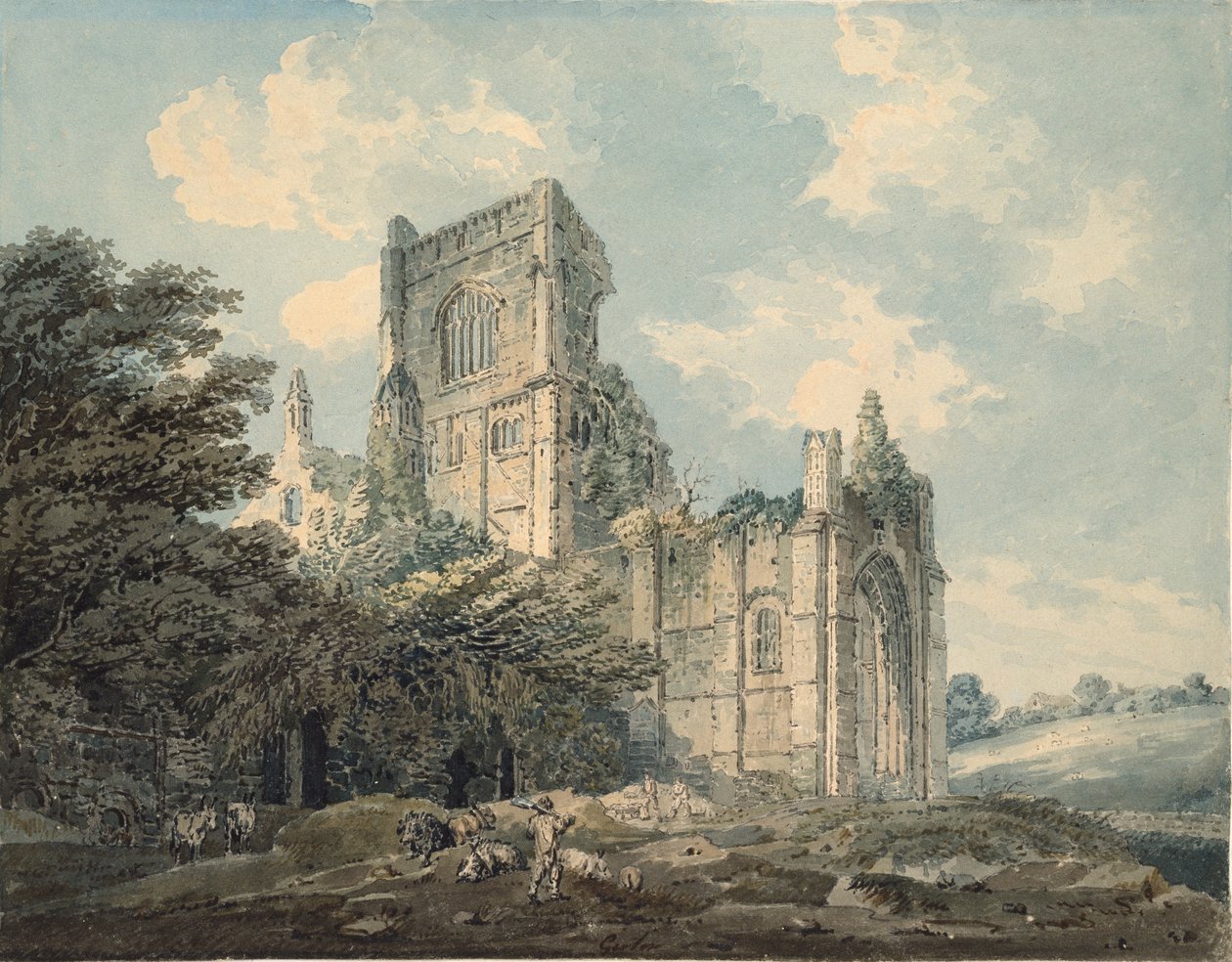 Kirkstall Abbey, Yorkshire, 1790-1802 tekijältä Thomas Girtin