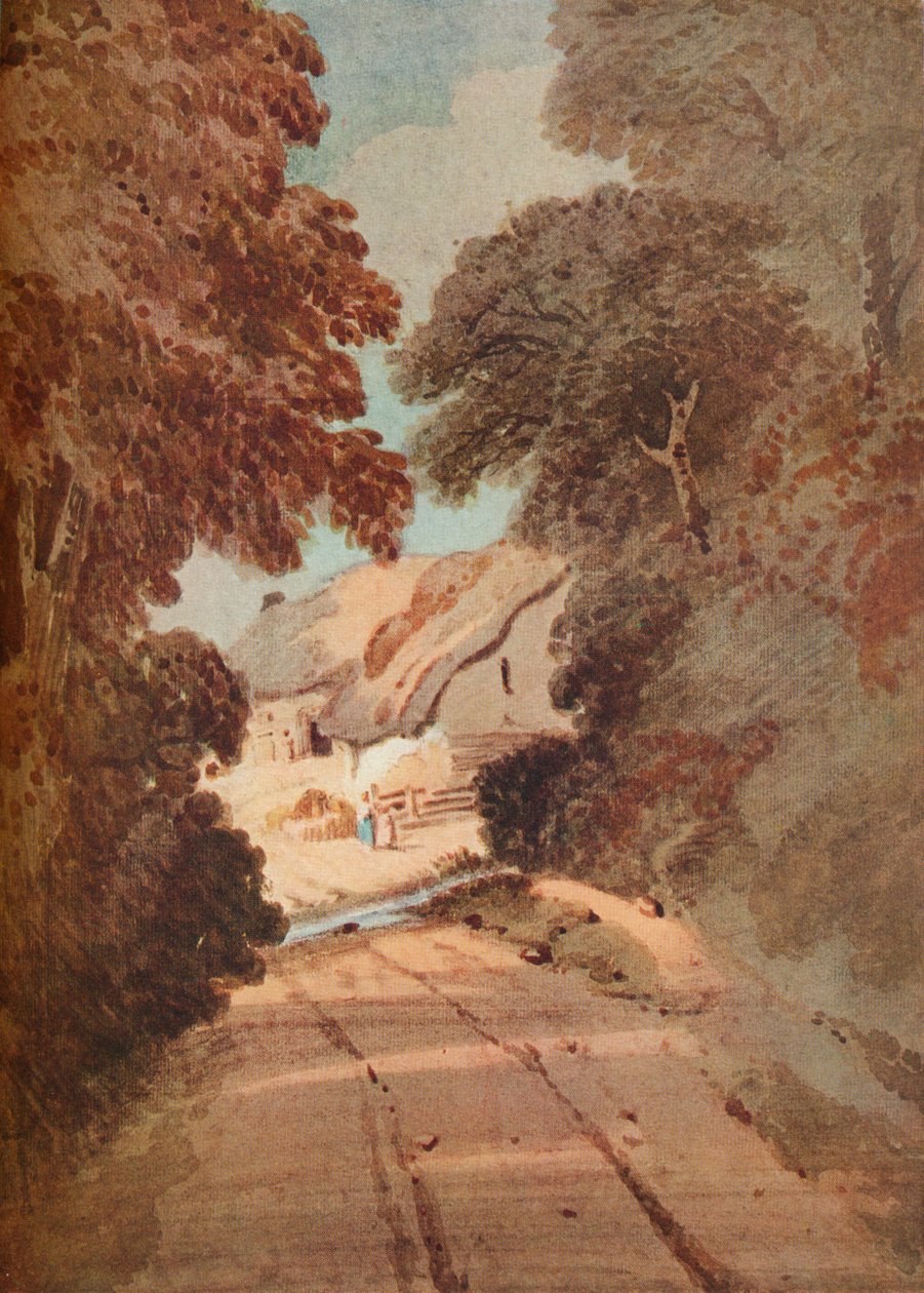 Lane ja mökit, c1800 tekijältä Thomas Girtin