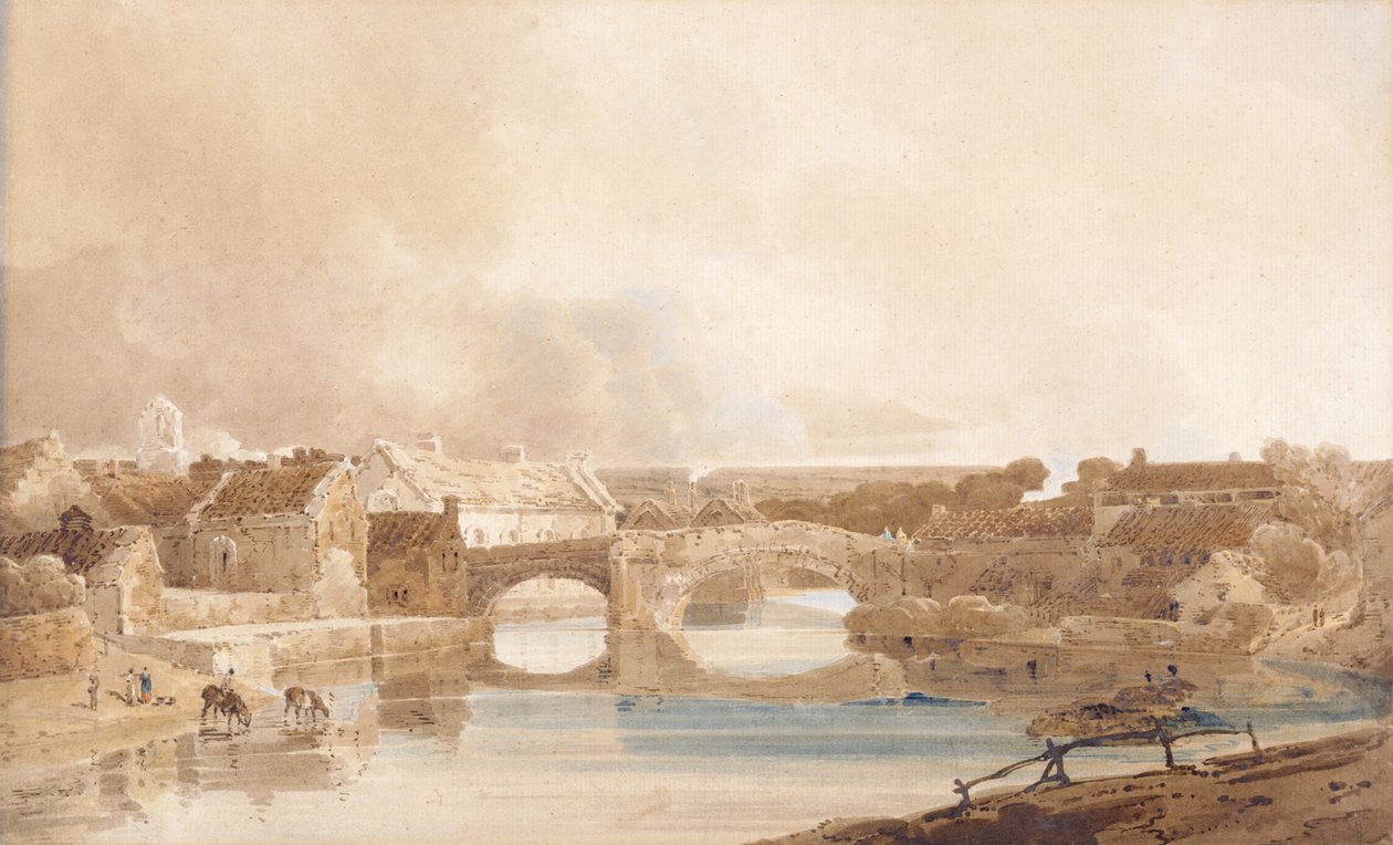 Morpethin silta, Northumberland, noin 1801 (lyijykynä ja vesiväri paperille). tekijältä Thomas Girtin