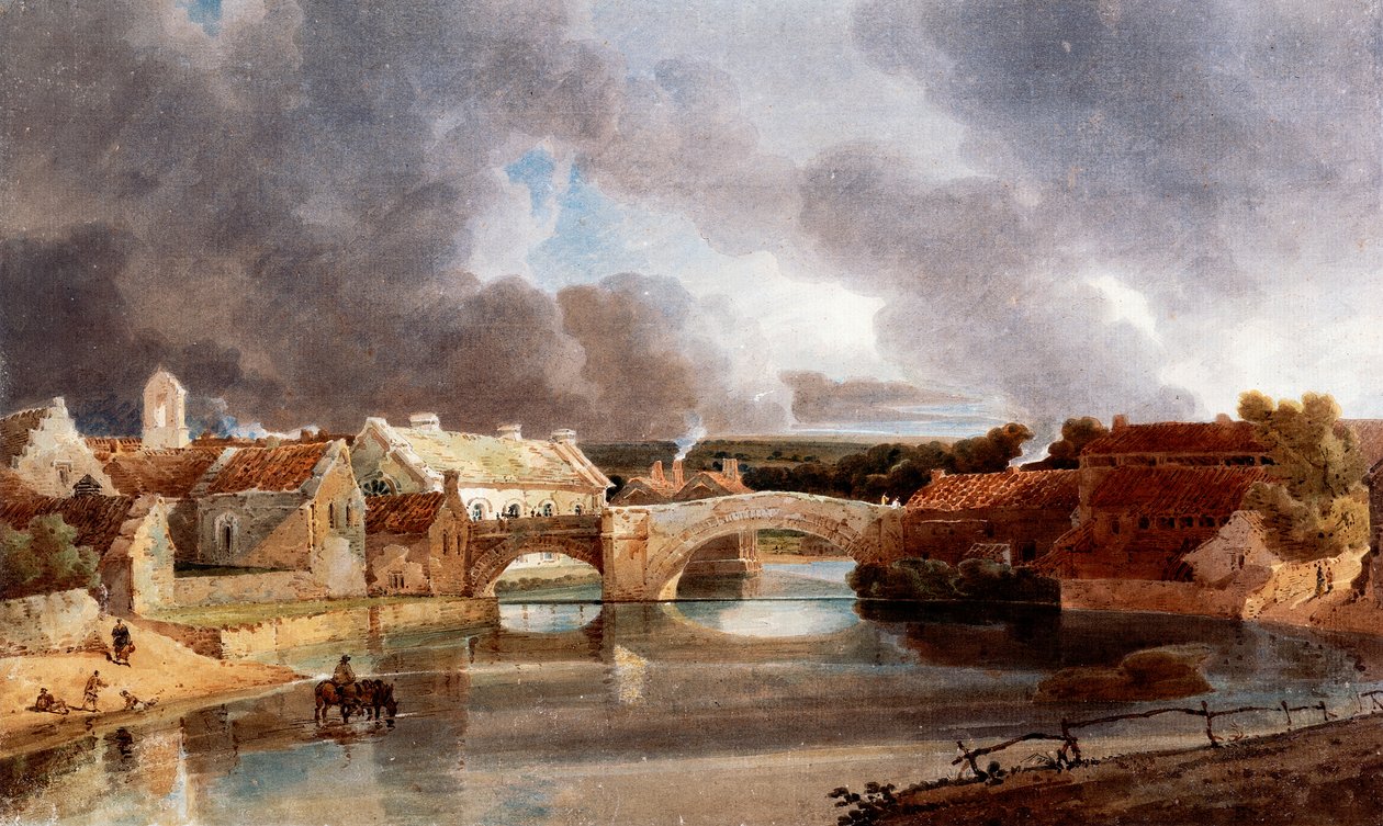 Morpethin silta, noin 1802 (muste ja akvarelli) tekijältä Thomas Girtin
