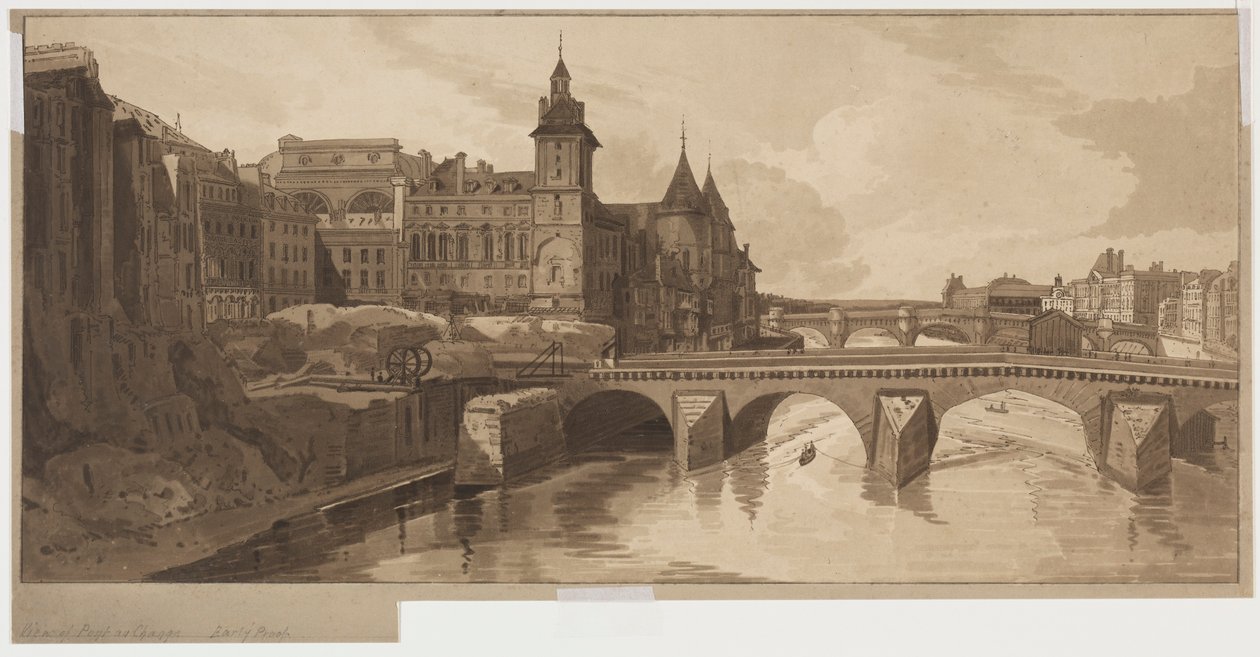 Valikoima 20 Pariisin kauneimmista näkymistä: Näkymä Pont au Changelle, 1802. tekijältä Thomas Girtin