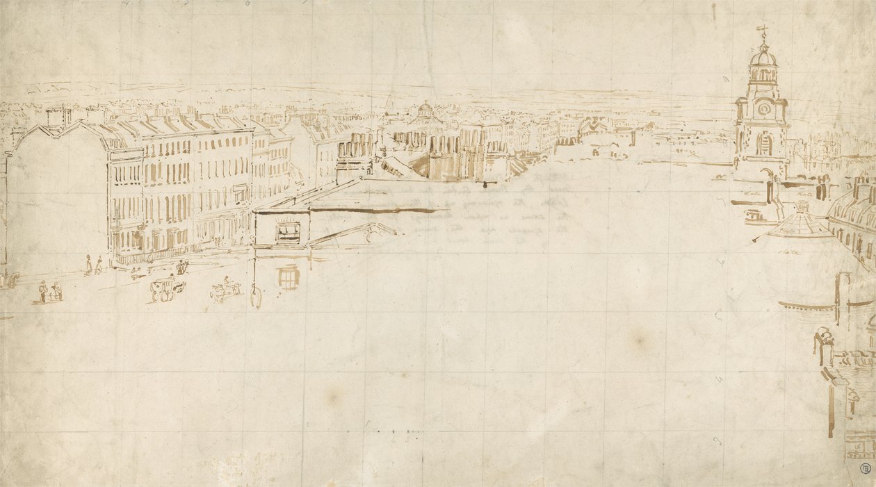 Luonnos Eidometropolisista, n. 1801 (muste paperille) tekijältä Thomas Girtin