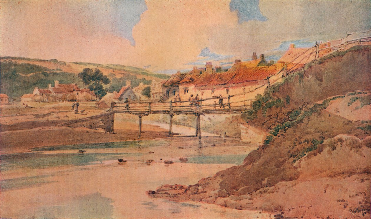 Vanha puinen silta, c1800 tekijältä Thomas Girtin