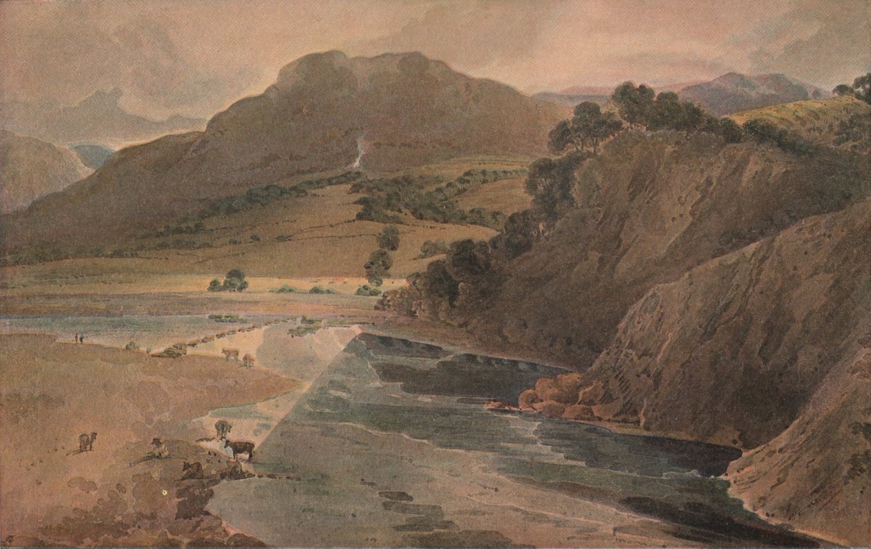 Ponnahduskivet Wharfella, Bolton Abbeyn yläpuolella, Yorkshire, 1801 tekijältä Thomas Girtin