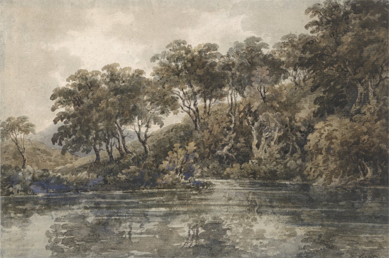 Puut ja lammet lähellä Bromleya, Kent, n. 1798 (kynällä ja vartalovärillä paperilla) tekijältä Thomas Girtin