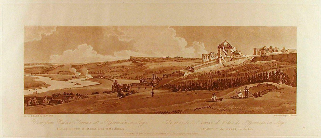 Blick von der Palastterrasse in St. Germain, das Aquädukt von Marli in der Ferne tekijältä Thomas Girtin